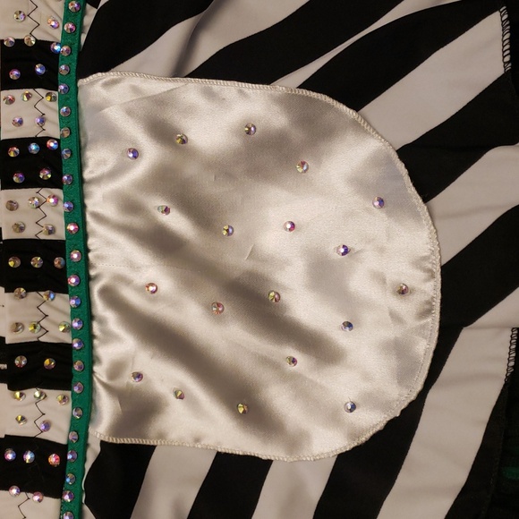 Striped Black and White Kids Dance  Costume Rhinestones Beetlejuice Waistress - Picture 2 of 16